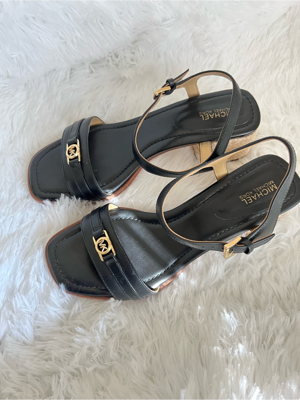 EUC Michael Kors Black Mandy Rope Detail Mid-Heel Sandals
